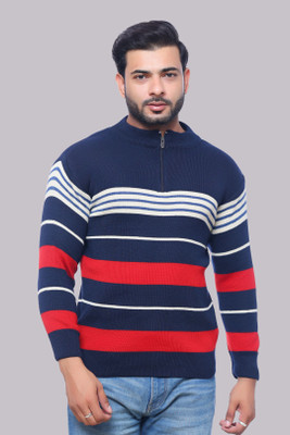 NATRIS Self Design Round Neck Casual Men Blue Sweater