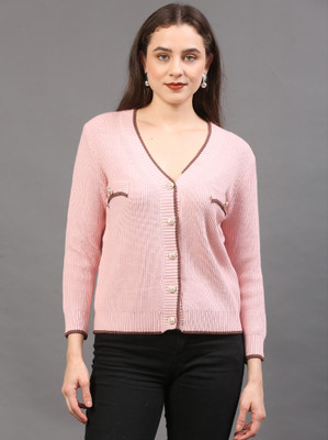 The Sleep Intimo Self Design V Neck Casual Women Pink Sweater