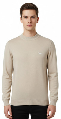 VOMAZO Printed Round Neck Casual Men Beige Sweater
