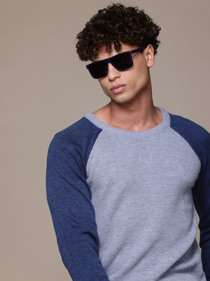 Roadster Solid Round Neck Casual Men Blue Sweater