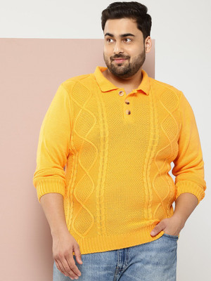 Sztori Self Design Casual Men Yellow Sweater
