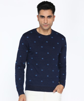 INDIAN TERRAIN Printed Crew Neck Casual Men Blue Sweater