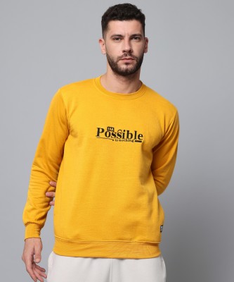 KLAXXY Solid Round Neck Casual Men Yellow Sweater