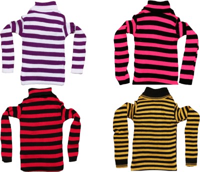 MTI FASHIONS Striped High Neck Casual Baby Boys Multicolor Sweater