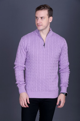 DZANT Solid Turtle Neck Casual Men Purple Sweater