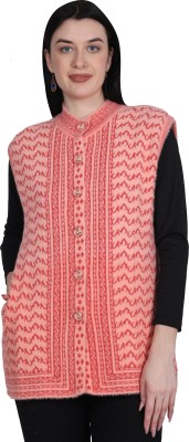 chatanya Printed V Neck Casual Women Pink Sweater