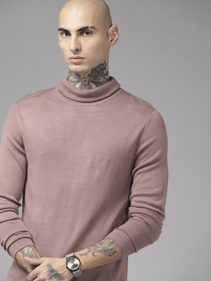 Roadster Solid Turtle Neck Casual Men Pink Sweater