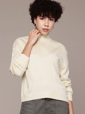 Roadster Solid Turtle Neck Casual Women Gold Sweater