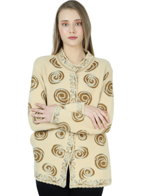 chatanya Printed Round Neck Casual Women Beige Sweater