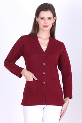 urban rock Solid V Neck Casual Women Maroon Sweater