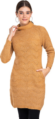 MODA ELEMENTI Self Design Round Neck Casual Women Yellow Sweater