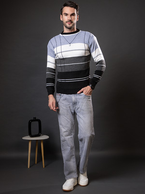 Wearlusso Striped Round Neck Casual Men Multicolor Sweater