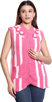 speed line hosiery Self Design V Neck Casual Women Pink Sweater