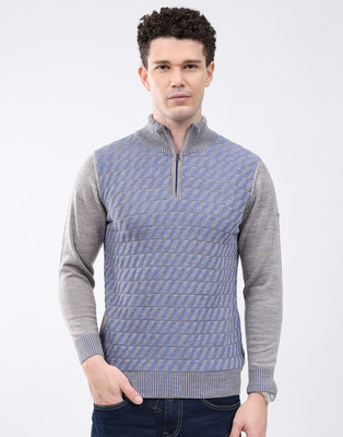 MONTE CARLO Self Design High Neck Casual Men Grey, Blue Sweater