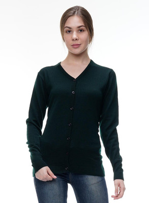 Coldplay Solid V Neck Casual Women Green Sweater