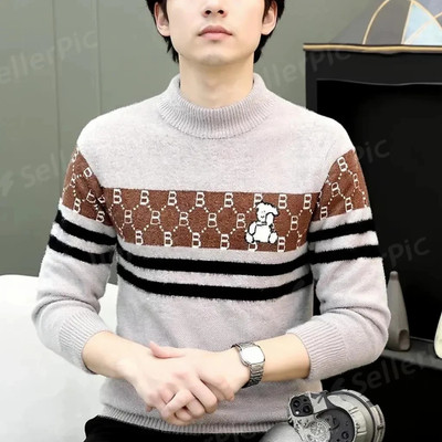 Ucollection Geometric Print Round Neck Casual Men Grey Sweater