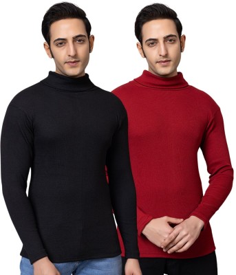 BAB Solid High Neck Casual Men Black, Maroon Sweater