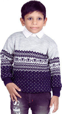 GTwo Striped Round Neck Casual Boys Blue, Grey Sweater