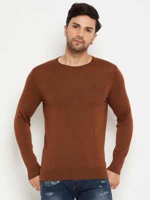 98 Degree North Solid Round Neck Casual Men Brown Sweater