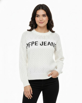 Aryans Design Solid Round Neck Casual Women White Sweater