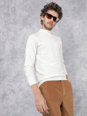 CRIMSOUNE CLUB Solid High Neck Casual Men White Sweater