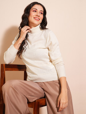 Globus Solid Turtle Neck Casual Women White Sweater