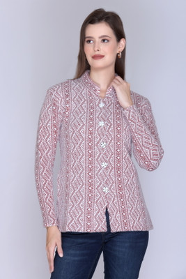 FASHSTORE Self Design Collared Neck Casual Women Maroon Sweater