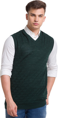 COLORPLUS Solid V Neck Casual Men Green Sweater
