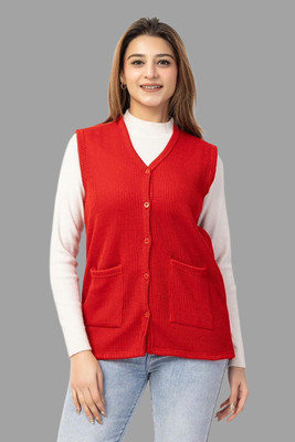 avtar Self Design V Neck Casual Women Red Sweater