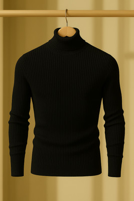 Madilyn Solid Turtle Neck Casual Men Black Sweater