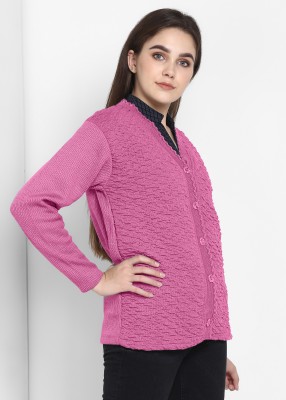 Pivl Solid V Neck Casual Women Pink Sweater