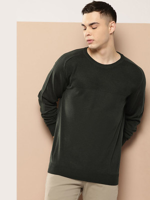 INVICTUS Self Design Round Neck Casual Men Green Sweater