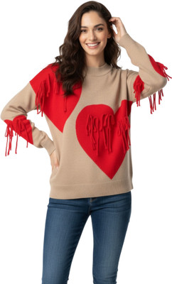 Sold For Style Self Design Crew Neck Casual Women Beige Sweater