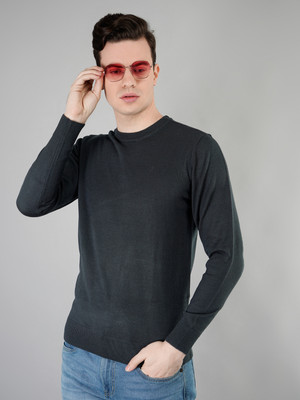 Tim Paris Solid Round Neck Casual Men Black Sweater
