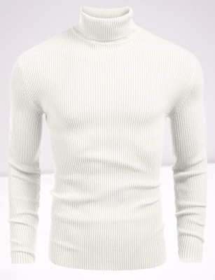 Metro Traders Solid High Neck Casual Men White Sweater