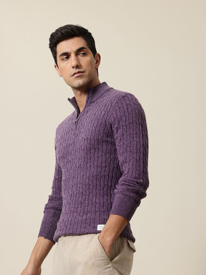 Mr Bowerbird Self Design Off Shoulder Casual Men Purple Sweater