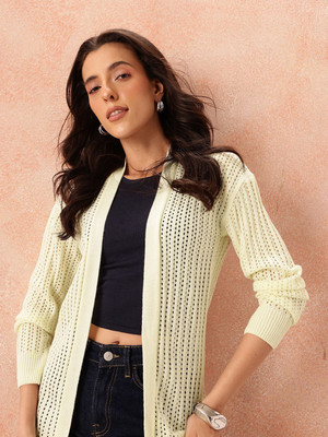 all about you Self Design Collared Neck Casual Women White Sweater