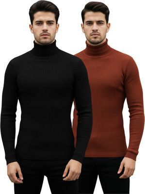 HEPAKA Solid High Neck Casual Men Black, Brown Sweater