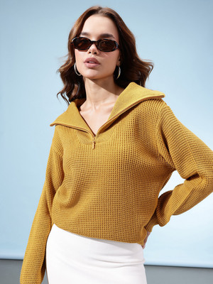 kasam Solid Turtle Neck Casual Women Yellow Sweater