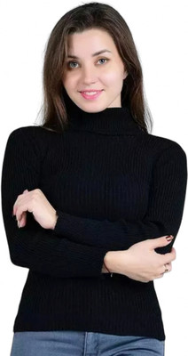 theprettysoul Striped High Neck Casual Women Black Sweater