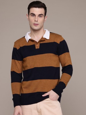 Roadster Colorblock Collared Neck Casual Men Brown, Black Sweater