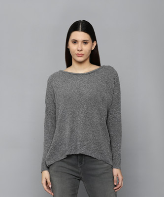 Allen Solly Solid Round Neck Casual Women Grey Sweater