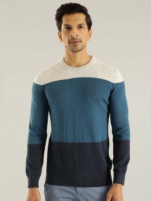 INDIAN TERRAIN Striped Crew Neck Casual Men Blue Sweater