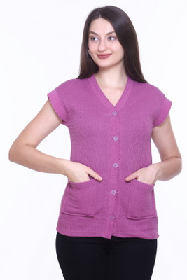 ENOV Solid V Neck Casual Women Pink Sweater