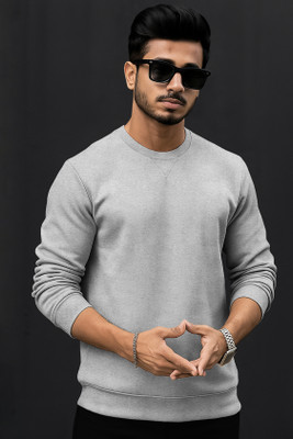 TRIPR Solid Round Neck Casual Men Grey Sweater