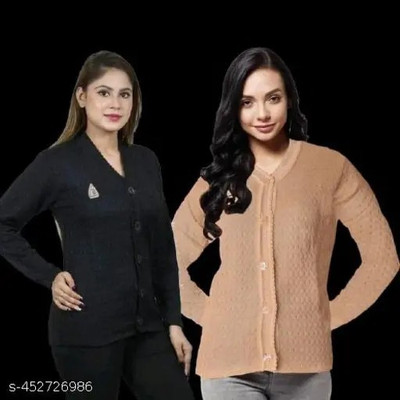 Aaradhana Solid V Neck Casual Women Black, Brown Sweater