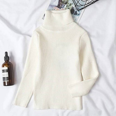 TINY HANDS Self Design High Neck Casual Baby Boys & Baby Girls White Sweater
