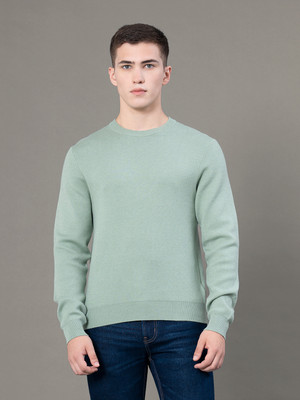 RED TAPE Solid Round Neck Casual Men Light Green Sweater