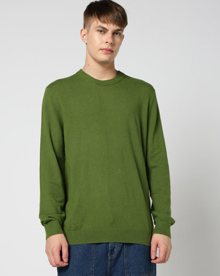 GAP Solid Round Neck Casual Men Green Sweater