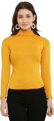 KARIF-CONFIT Solid High Neck Casual Women Yellow Sweater